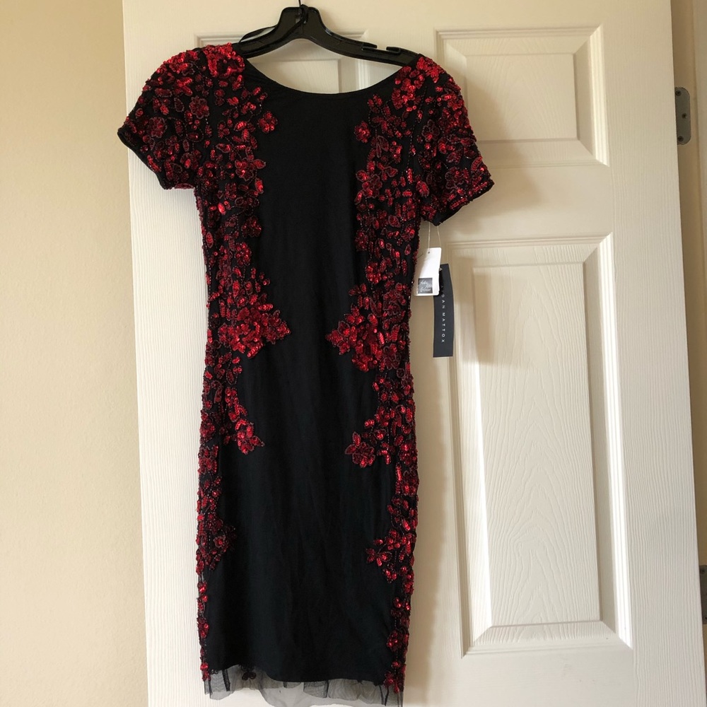 Aidan Mattox black dress with red details. Size 0.